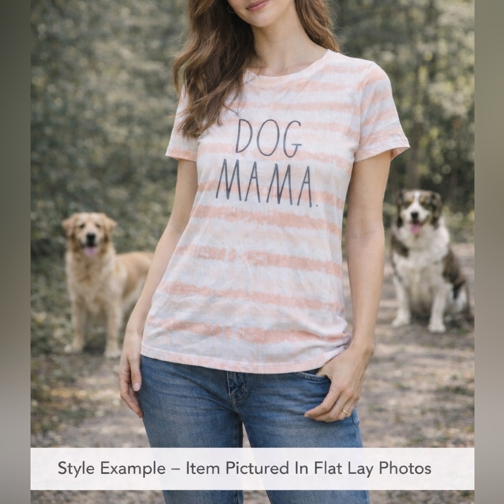 Rae Dunn Dog Mama Graphic Tee Pink Striped T Shirt Women’s Medium